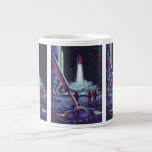 Vintage Science Fiction Aliens Wave to Rocket Large Coffee Mug