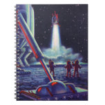 Vintage Science Fiction Aliens Wave to Rocket Notebook