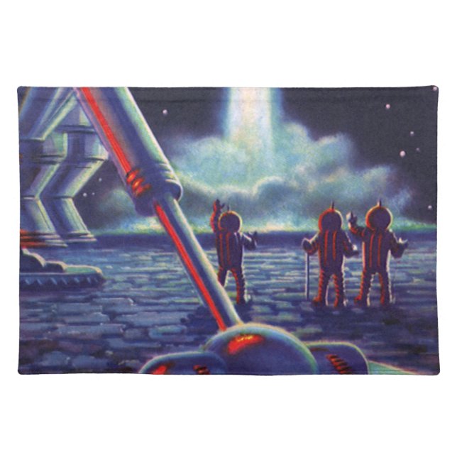 Vintage Science Fiction Aliens Wave to Rocket Placemat (Front)