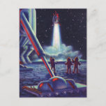 Vintage Science Fiction Aliens Wave to Rocket Postcard