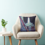 Vintage Science Fiction Aliens Wave to Rocket Throw Pillow