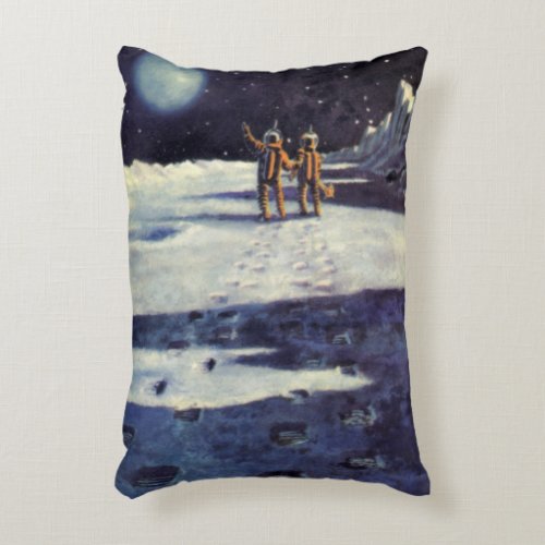 Vintage Science Fiction Astronaut Aliens on Moon Accent Pillow