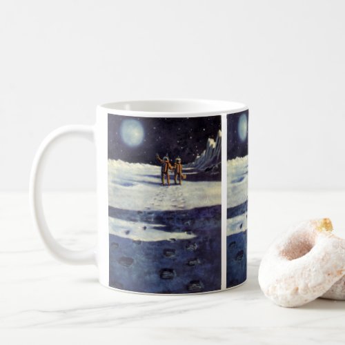 Vintage Science Fiction Astronaut Aliens on Moon Coffee Mug