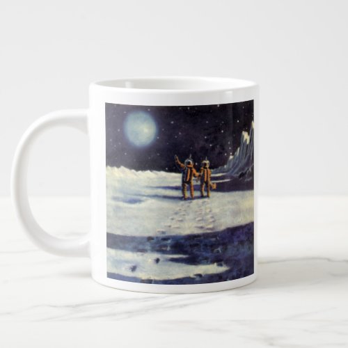 Vintage Science Fiction Astronaut Aliens on Moon Large Coffee Mug