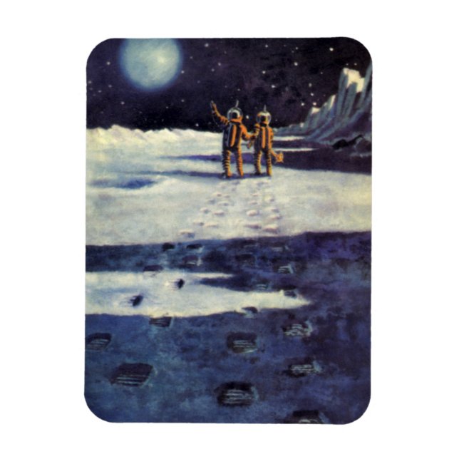 Vintage Science Fiction Astronaut Aliens on Moon Magnet (Vertical)