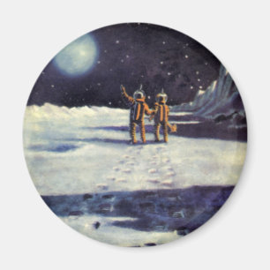 Vintage Science Fiction Astronaut Aliens on Moon Magnet