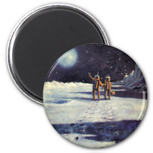 Vintage Science Fiction Astronaut Aliens on Moon Magnet