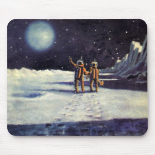 Vintage Science Fiction Astronaut Aliens on Moon Mouse Pad