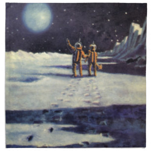 Vintage Science Fiction Astronaut Aliens on Moon Napkin
