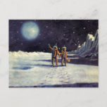 Vintage Science Fiction Astronaut Aliens on Moon Postcard