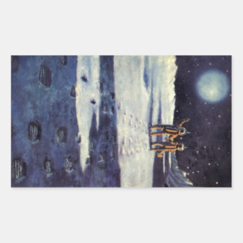 Vintage Science Fiction Astronaut Aliens on Moon Rectangular Sticker