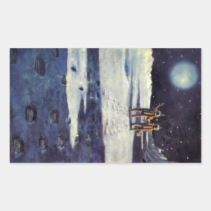 Vintage Science Fiction Astronaut Aliens on Moon Rectangular Sticker