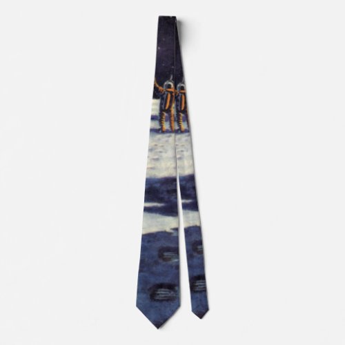 Vintage Science Fiction Astronaut Aliens on Moon Tie