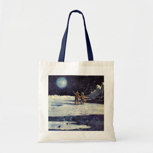 Vintage Science Fiction Astronaut Aliens on Moon Tote Bag