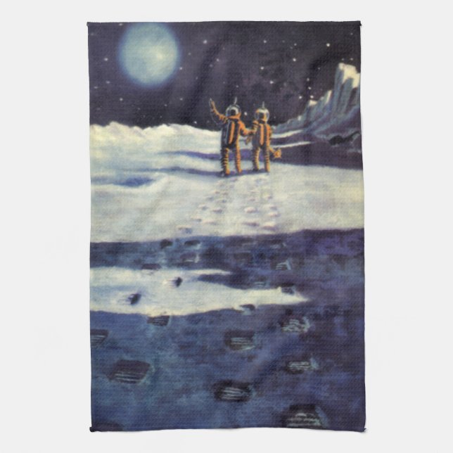 Vintage Science Fiction Astronaut Aliens on Moon Towel (Vertical)