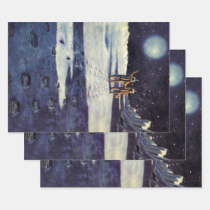 Vintage Science Fiction Astronaut Aliens on Moon Wrapping Paper Sheets