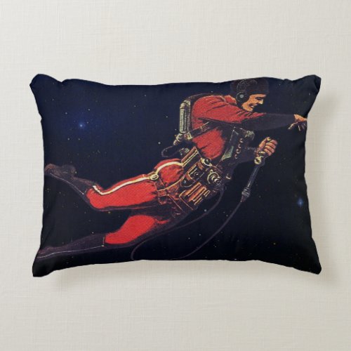 Vintage Science Fiction Astronaut in Outer Space Accent Pillow