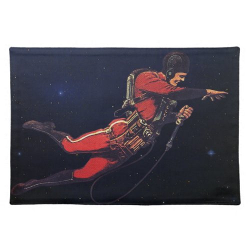 Vintage Science Fiction Astronaut in Outer Space Cloth Placemat