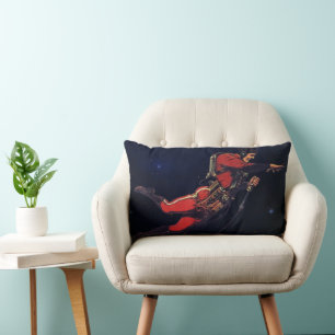 Vintage Science Fiction Astronaut in Outer Space Lumbar Pillow