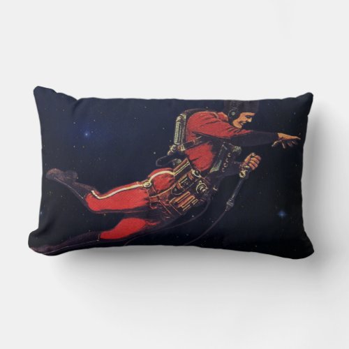 Vintage Science Fiction Astronaut in Outer Space Lumbar Pillow