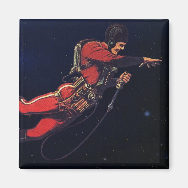 Vintage Science Fiction Astronaut in Outer Space Magnet (Front)