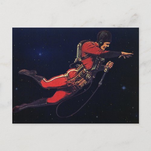 Vintage Science Fiction Astronaut in Outer Space Postcard