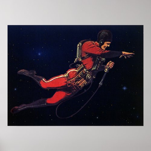 Vintage Science Fiction Astronaut in Outer Space Poster