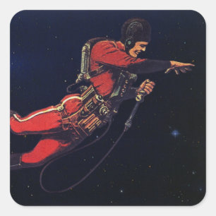 Vintage Science Fiction Astronaut in Outer Space Square Sticker