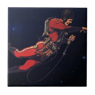 Vintage Science Fiction Astronaut in Outer Space Tile
