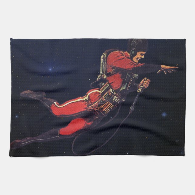 Vintage Science Fiction Astronaut in Outer Space Towel (Horizontal)