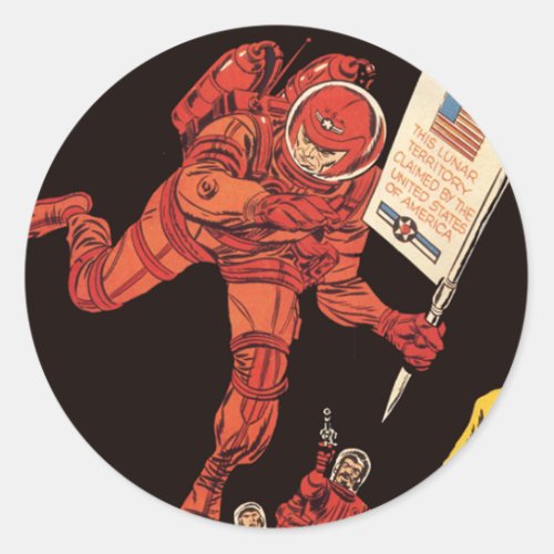 Vintage Science Fiction Astronaut Moon Landing Classic Round Sticker