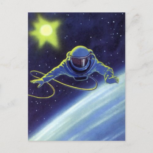 Vintage Science Fiction Astronaut on a Space Walk Postcard