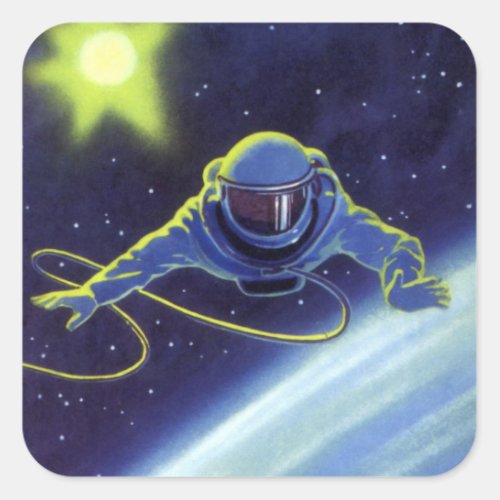 Vintage Science Fiction Astronaut on a Space Walk Square Sticker