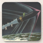 Vintage Science Fiction Astronaut Riding a Rocket Beverage Coaster
