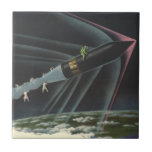 Vintage Science Fiction Astronaut Riding a Rocket Ceramic Tile