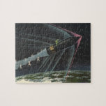 Vintage Science Fiction Astronaut Riding a Rocket Jigsaw Puzzle
