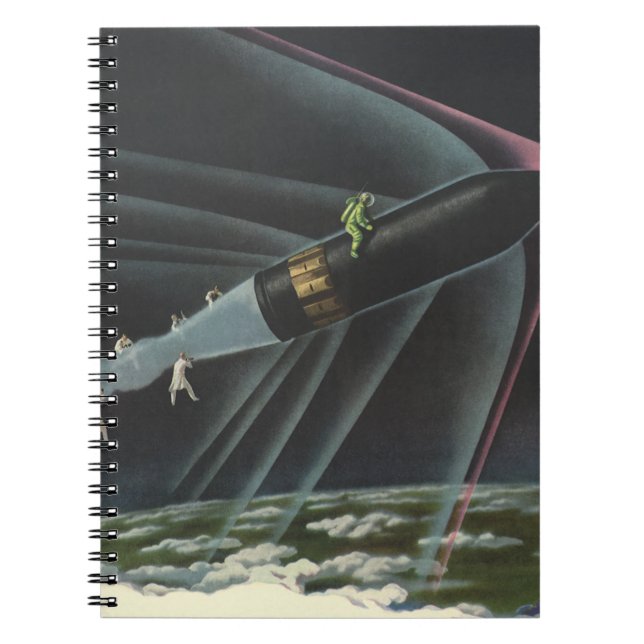 Vintage Science Fiction Astronaut Riding a Rocket Notebook (Front)