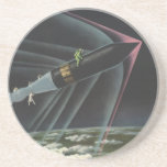 Vintage Science Fiction Astronaut Riding a Rocket Sandstone Coaster