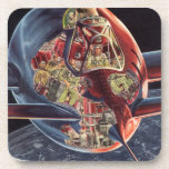 Vintage Science Fiction Astronaut Rocket Spaceship Beverage Coaster