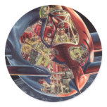 Vintage Science Fiction Astronaut Rocket Spaceship Classic Round Sticker
