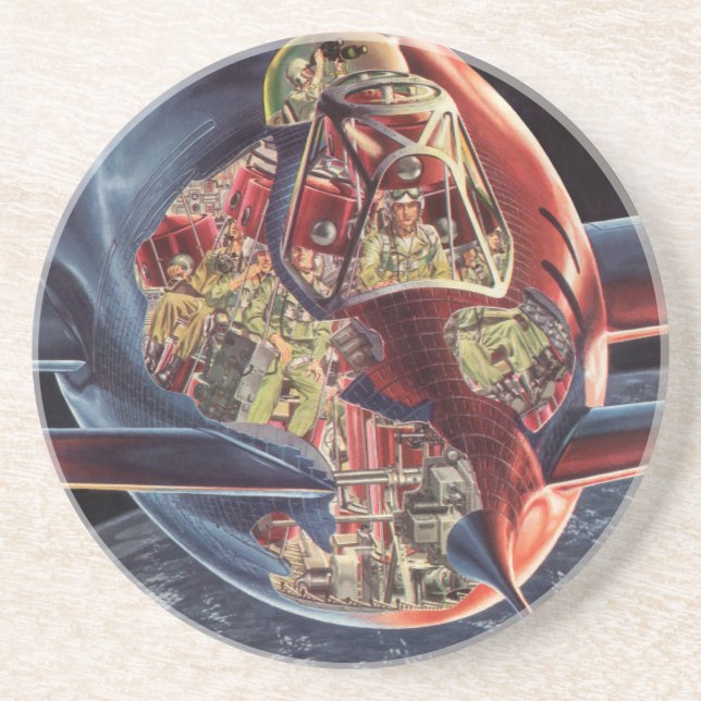 Vintage Science Fiction Astronaut Rocket Spaceship Drink Coaster (Front)
