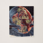 Vintage Science Fiction Astronaut Rocket Spaceship Jigsaw Puzzle