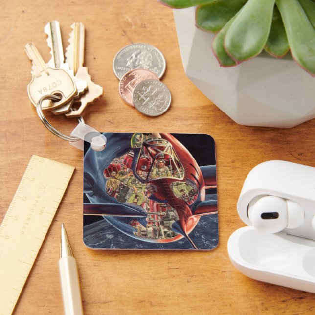 Vintage Science Fiction Astronaut Rocket Spaceship Keychain (Desk)