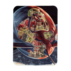 Vintage Science Fiction Astronaut Rocket Spaceship Magnet