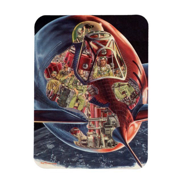 Vintage Science Fiction Astronaut Rocket Spaceship Magnet (Vertical)