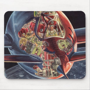 Vintage Science Fiction Astronaut Rocket Spaceship Mouse Pad