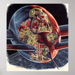 Vintage Science Fiction Astronaut Rocket Spaceship Poster