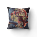 Vintage Science Fiction Astronaut Rocket Spaceship Throw Pillow
