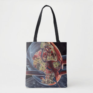 Vintage Science Fiction Astronaut Rocket Spaceship Tote Bag