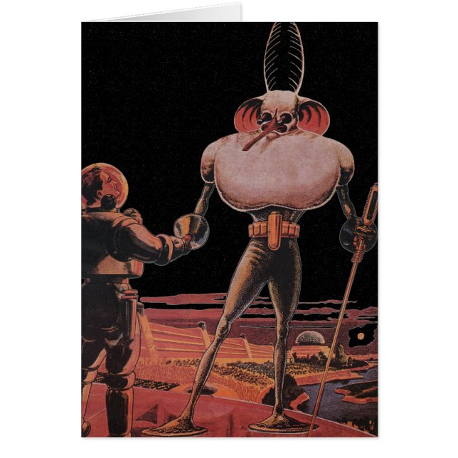 Vintage Science Fiction Astronaut Shake Hand Alien Cards (Front)